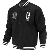 Veste universitaire unisexe FISLL noire Brooklyn Nets Logoman Shadow Collection à boutons-pression