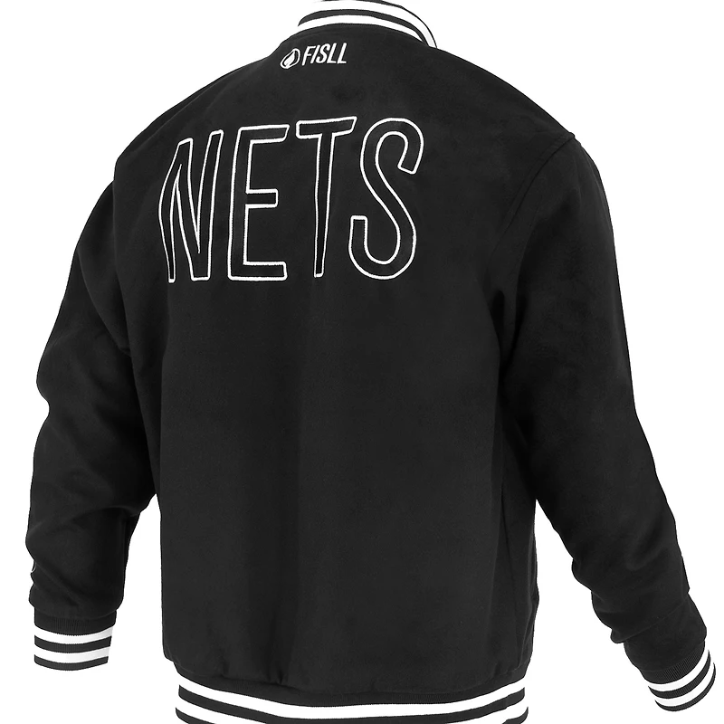 Veste universitaire unisexe FISLL noire Brooklyn Nets Logoman Shadow Collection à boutons-pression