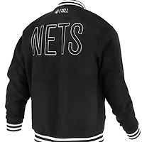 Veste universitaire unisexe FISLL noire Brooklyn Nets Logoman Shadow Collection à boutons-pression