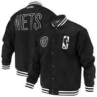 Veste universitaire unisexe FISLL noire Brooklyn Nets Logoman Shadow Collection à boutons-pression