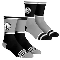 Lot de 2 paires chaussettes unisexes Rock Em Socks Brooklyn Nets à blocs couleur.