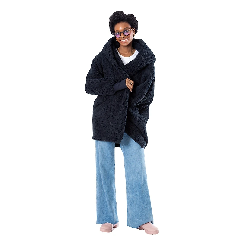 Unisex the Best Lounger World By Jill Martin Black Brooklyn Nets Oversized Open-Front Hoodie Sweater