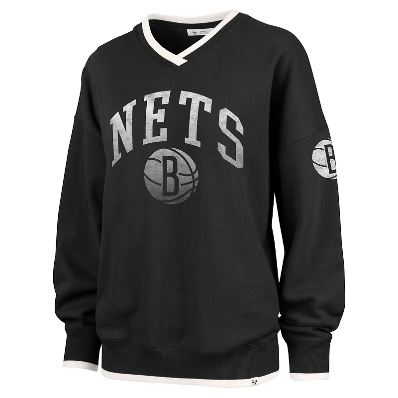 Women's '47  Black Brooklyn Nets Rise Wax Pack Daze '80s Oversize Pullover Sweatshirt