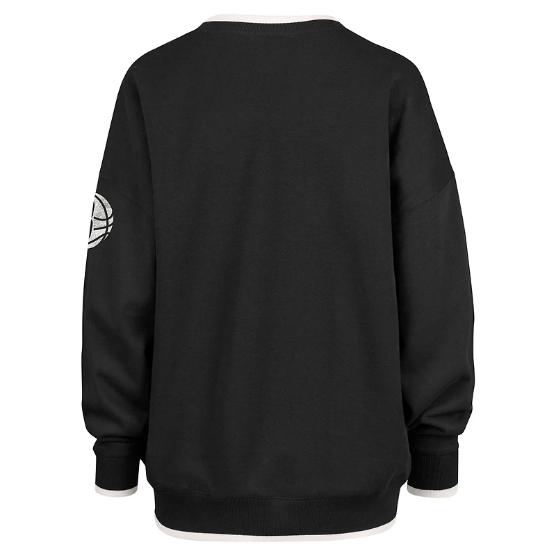 Women's '47  Black Brooklyn Nets Rise Wax Pack Daze '80s Oversize Pullover Sweatshirt
