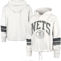 Sweat à capuche court Emerson Stripe Brooklyn Nets '47 crème pour femme