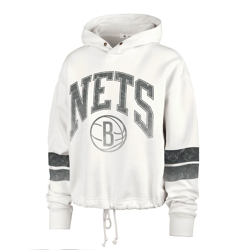 Sweat à capuche court Emerson Stripe Brooklyn Nets '47 crème pour femme