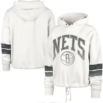 Sweat à capuche court Emerson Stripe Brooklyn Nets '47 crème pour femme
