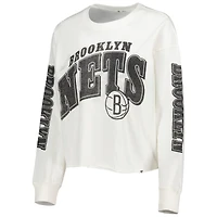 T-shirt court à manches longues pour femme '47 Cream Brooklyn Nets Parkway Brush Back