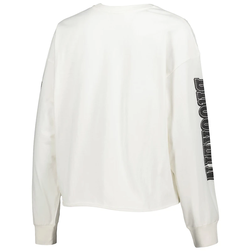 T-shirt court à manches longues pour femme '47 Cream Brooklyn Nets Parkway Brush Back