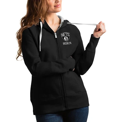 Sweat à capuche zippé Antigua noir pour femme, Brooklyn Nets Victory
