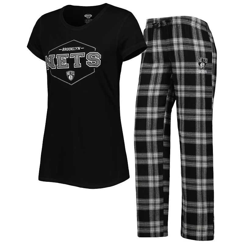 Ensemble de pyjama Concepts Sport noir/gris pour femme, haut et pantalon avec badge Brooklyn Nets