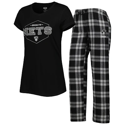 Ensemble de pyjama Concepts Sport noir/gris pour femme, haut et pantalon avec badge Brooklyn Nets