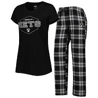 Ensemble de pyjama Concepts Sport noir/gris pour femme, haut et pantalon avec badge Brooklyn Nets