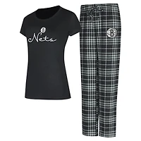 Ensemble de nuit Concepts Sport noir/gris pour femme, haut et pantalon en flanelle, motif Brooklyn Nets Vector