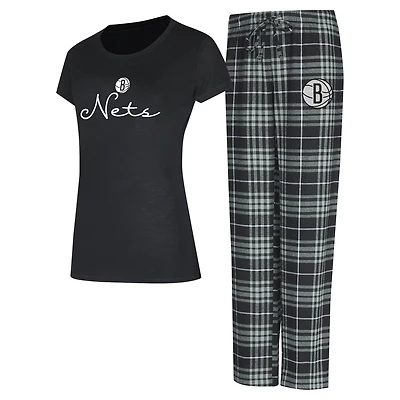 Women's Concepts Sport  Black/Gray Brooklyn Nets Vector Top & Flannel Pants Sleep Set