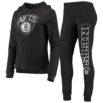 Ensemble de nuit à capuche et pantalon Brooklyn Nets Concepts Sport pour femme