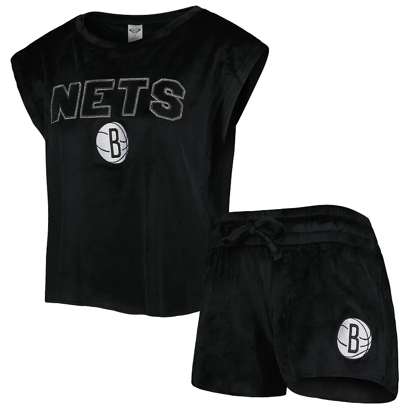 Ensemble de nuit pour femme Concepts Sport Black Brooklyn Nets Intermission haut et short