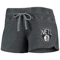 Women's Concepts Sport Charcoal/White Brooklyn Nets Resurgence Slub Burnout Raglan T-Shirt & Shorts Sleep Set