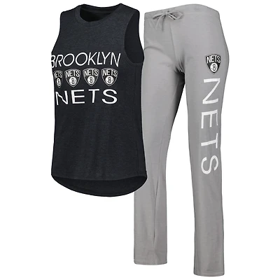 Concepts Sport Ensemble de nuit pour femme avec débardeur et pantalon Brooklyn Nets Team Gris/noir