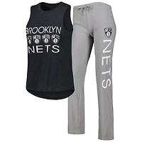 Concepts Sport Ensemble de nuit pour femme avec débardeur et pantalon Brooklyn Nets Team Gris/noir