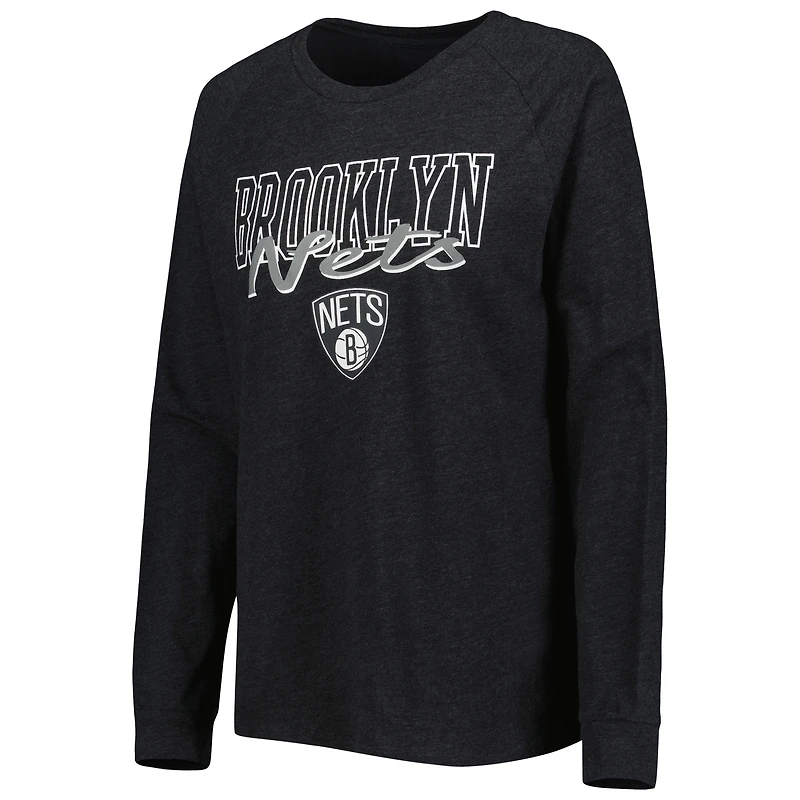 Ensemble de nuit pour femme Concepts Sport Heather Black/Heather Grey Brooklyn Nets Team Raglan à manches longues et short