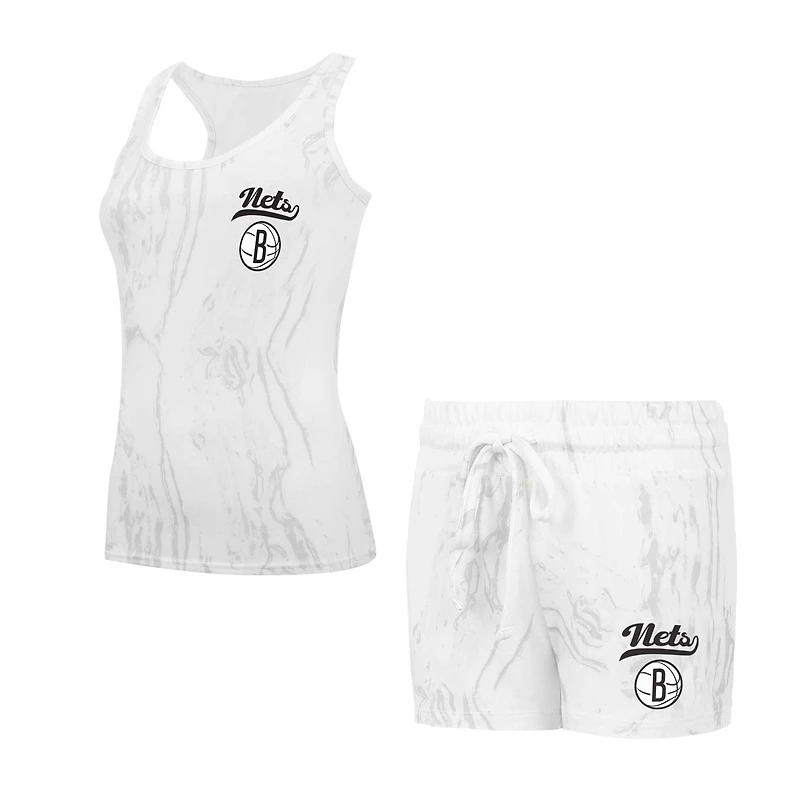Ensemble débardeur et short Concepts Sport blancs Brooklyn Nets Quartz pour femmes