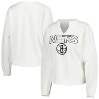 Women's Concepts Sport  White Brooklyn Nets Sunray Notch Neck Long Sleeve T-Shirt