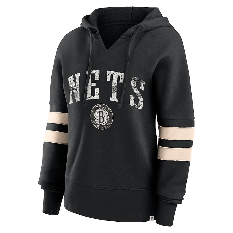 Sweat à capuche noir col en V Fanatics pour femmes Brooklyn Nets Bold Move Dolman