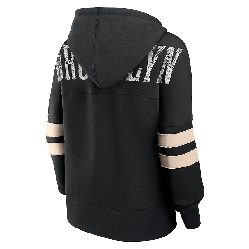 Sweat à capuche noir col en V Fanatics pour femmes Brooklyn Nets Bold Move Dolman