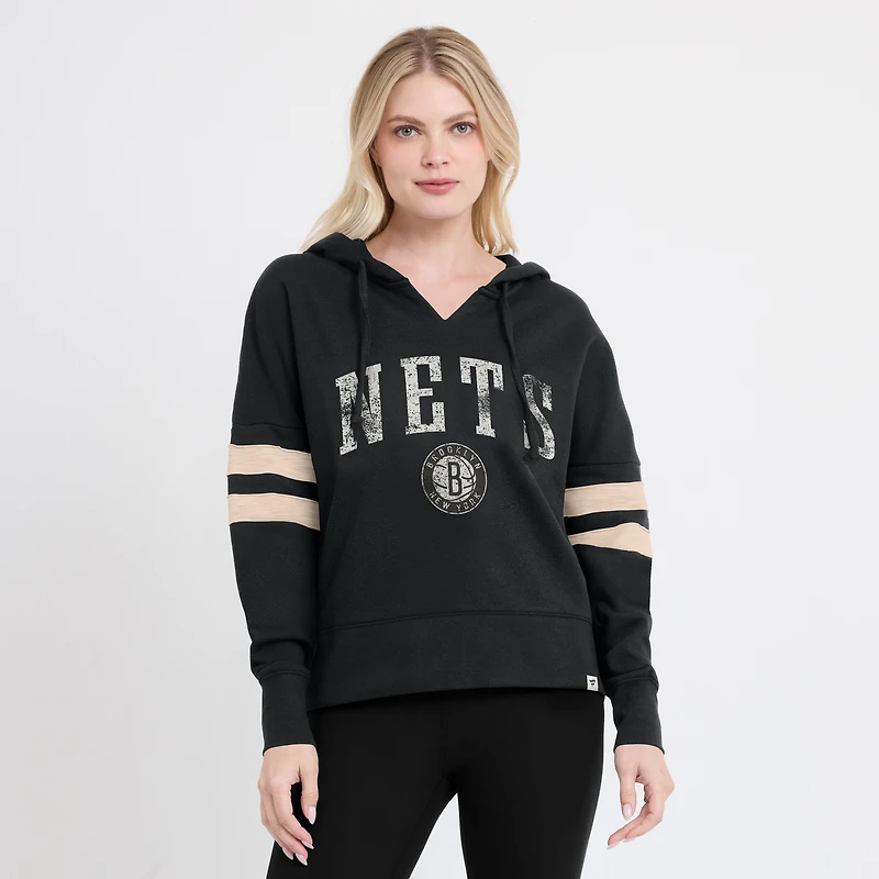 Sweat à capuche noir col en V Fanatics pour femmes Brooklyn Nets Bold Move Dolman
