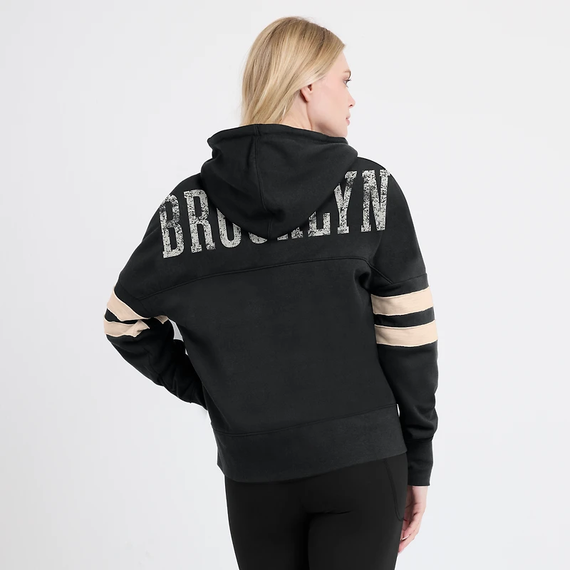 Sweat à capuche noir col en V Fanatics pour femmes Brooklyn Nets Bold Move Dolman