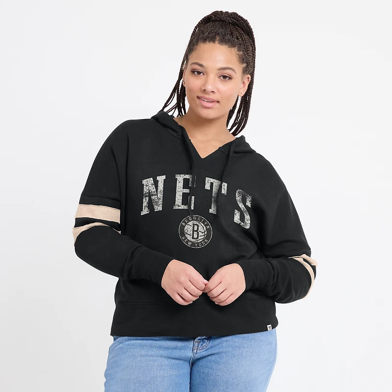 Sweat à capuche noir col en V Fanatics pour femmes Brooklyn Nets Bold Move Dolman
