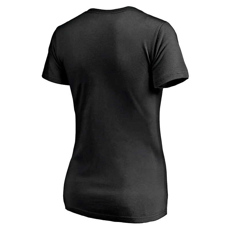 T-shirt noir à col en V Fanatics pour femmes, mascotte des Brooklyn Nets dans les limites