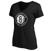T-shirt noir à col en V de l'équipe avec logo principal des Brooklyn Nets Fanatics pour femmes