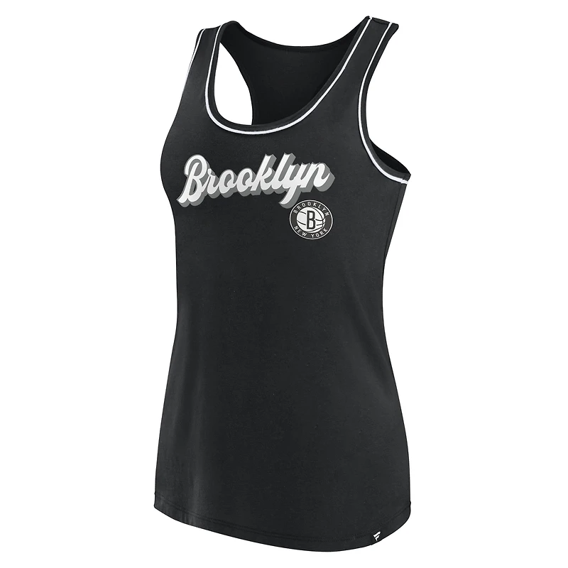 Débardeur noir à dos nageur avec logo Fanatics Brooklyn Nets pour femmes