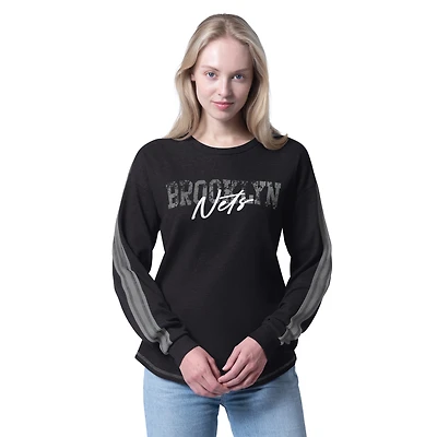 Women's G-III 4Her by Carl Banks Black Brooklyn Nets Advantage Tri-Blend Long Sleeve T-Shirt