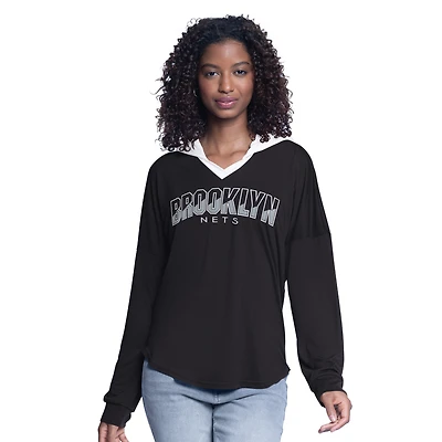 Haut à capuche oversize manches longues pour femme G-III 4Her par Carl Banks, noir, joueur de banc des Brooklyn Nets
