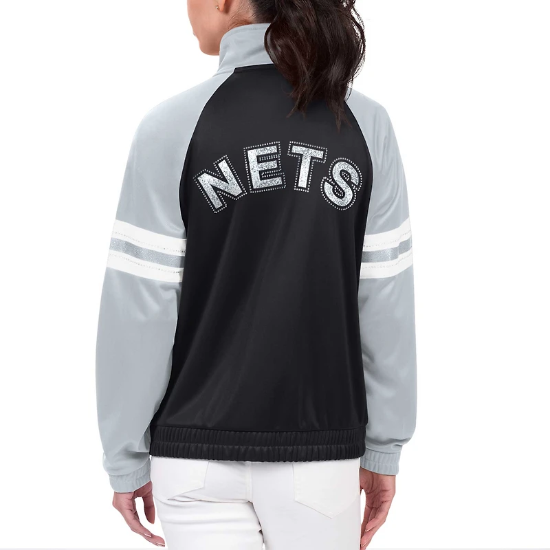 Veste de survêtement entièrement zippée avec strass et raglan G-III 4Her par Carl Banks pour femmes, noire, Brooklyn Nets, joueur principal