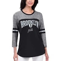 Women's G-III 4Her by Carl Banks Black Brooklyn Nets Play the Game 3/4-Sleeve T-Shirt