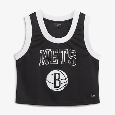 Women's Hype and Vice  Black Brooklyn Nets Cropped Basketball Scoop Neck Tank Top
