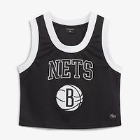 Women's Hype and Vice  Black Brooklyn Nets Cropped Basketball Scoop Neck Tank Top