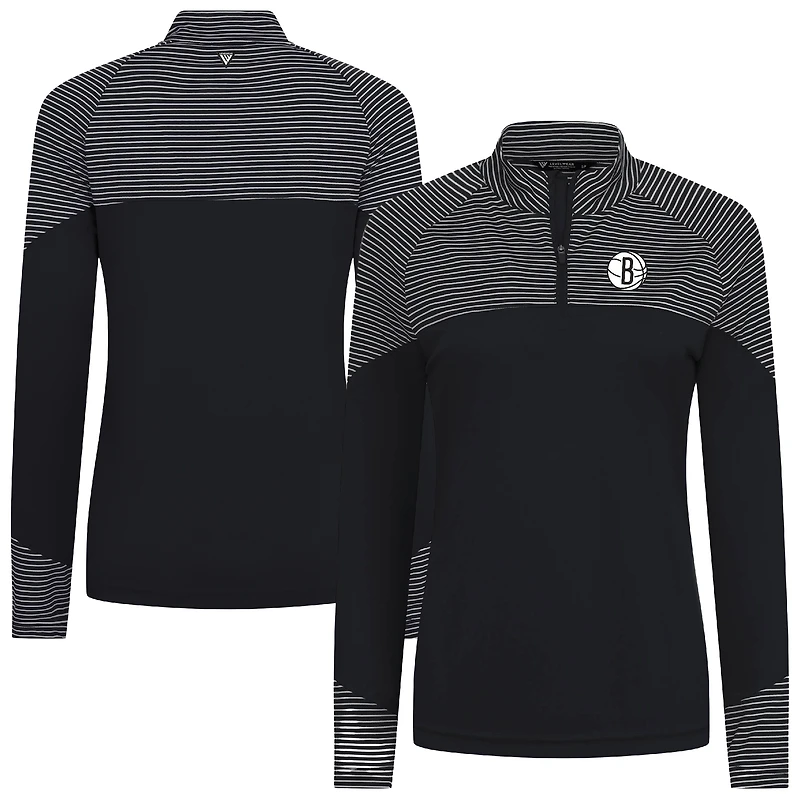 Women's Levelwear Black Brooklyn Nets Classic Stripes Quarter-Zip Top
