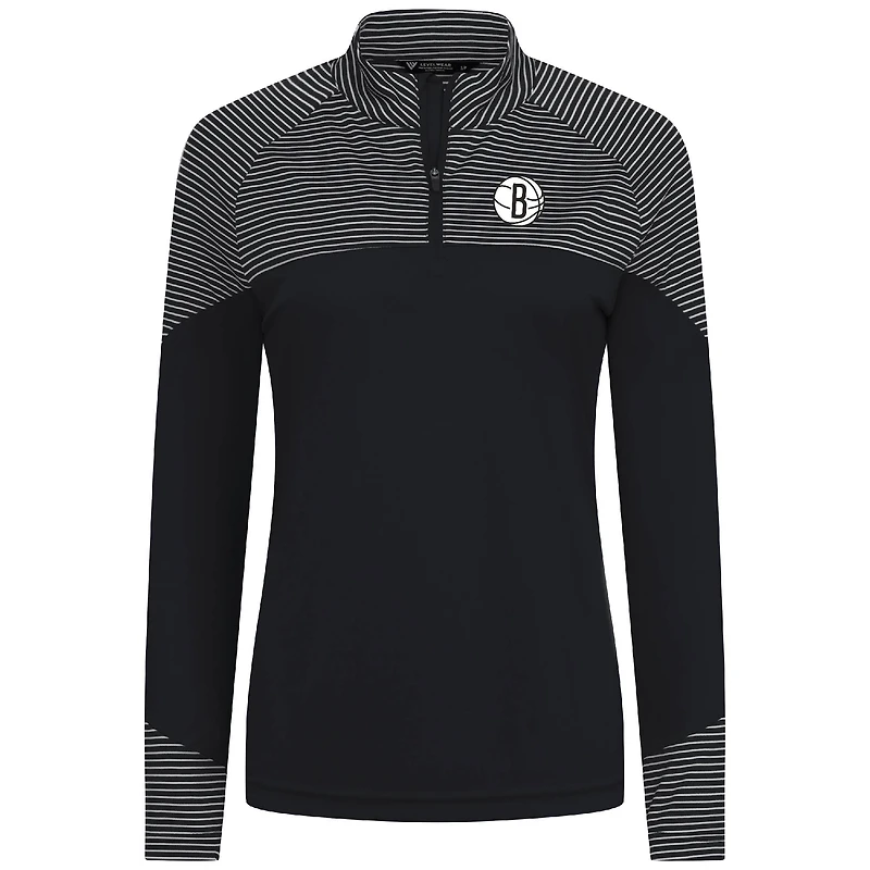 Women's Levelwear Black Brooklyn Nets Classic Stripes Quarter-Zip Top