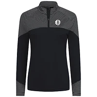 Women's Levelwear Black Brooklyn Nets Classic Stripes Quarter-Zip Top