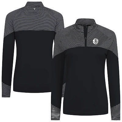 Women's Levelwear Black Brooklyn Nets Classic Stripes Quarter-Zip Top