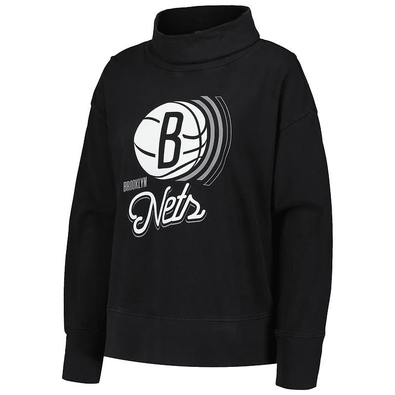 Women's Levelwear Black Brooklyn Nets Sunset Pullover Sweatshirt