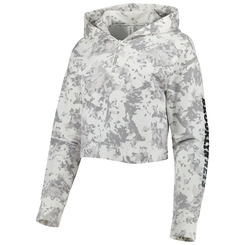Women's Lusso Gray/White Brooklyn Nets Maia Tri-Blend Cropped Quarter-Zip Top