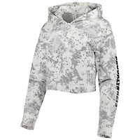 Women's Lusso Gray/White Brooklyn Nets Maia Tri-Blend Cropped Quarter-Zip Top