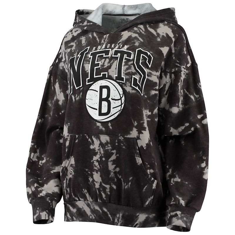 Majestic Threads Sweat à capuche noir Brooklyn Nets Burble Tie-Dye Tri-Blend pour femme