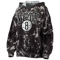 Majestic Threads Sweat à capuche noir Brooklyn Nets Burble Tie-Dye Tri-Blend pour femme